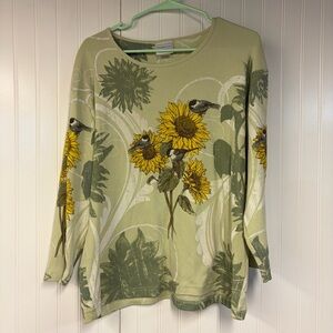Morning Sun Green Sunflower Print Long Sleeve Top XXL